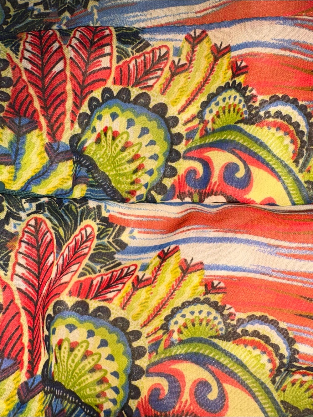 🍑 Mustard Seed Multicolor Tropical Print Wide Leg Sheer pants with shorts under - Picture 7 of 11